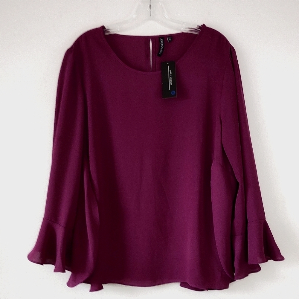 Zoe and Phoebe XL Plum Chiffon Long Sleeve Flowing Top New With Tag AMW5030ZP466
